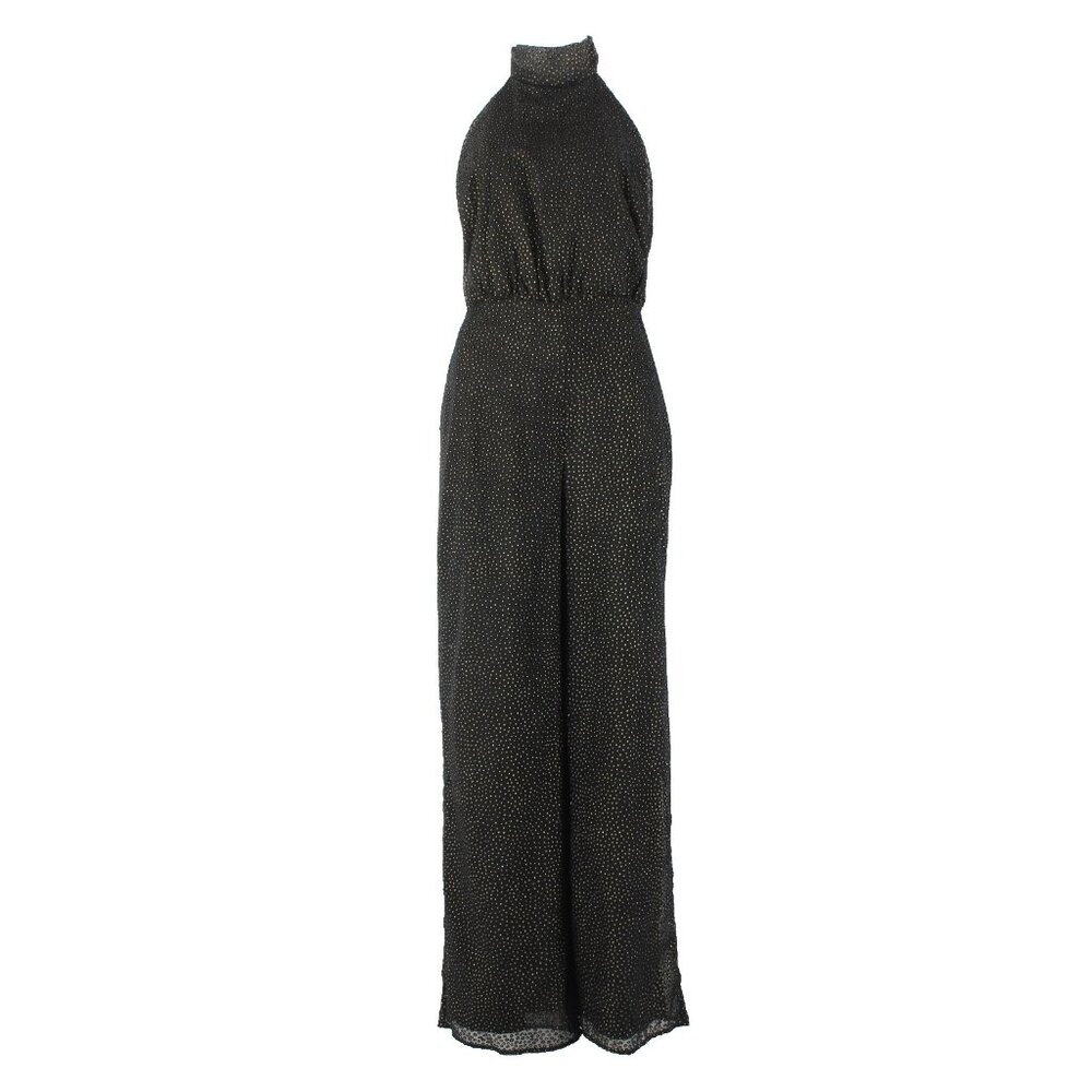 House Of Harlow Jumpsuit NEW Sz L Black Gold Black Polka Dots Nylon Jumpsuit